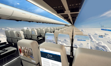 Top shot of two rows of pagganger seats. Aircraft interior in business class.